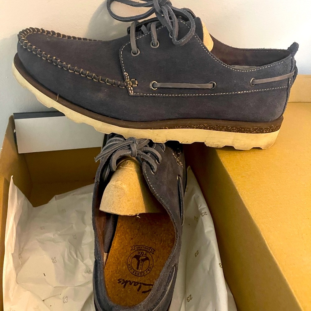 Clarks blue Boat Shoes with Suede Upper and Lace-Up Closure